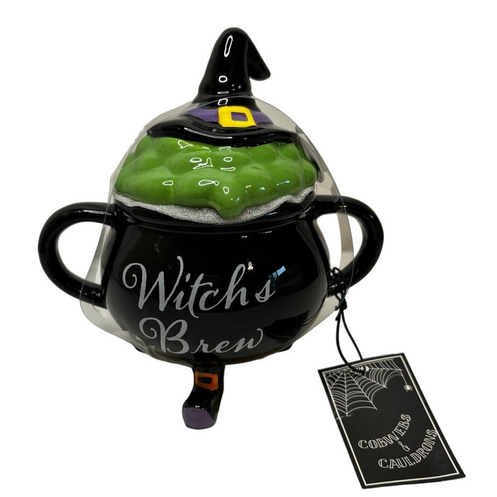 Cobwebs & Cauldrons Witch's Brew Cauldron Mug Hand Painted Halloween NWT